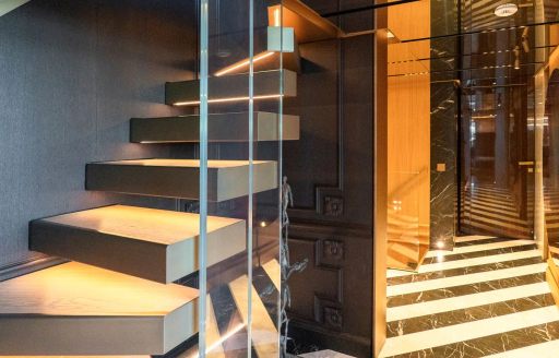 Staircase onboard charter yacht RAJA²