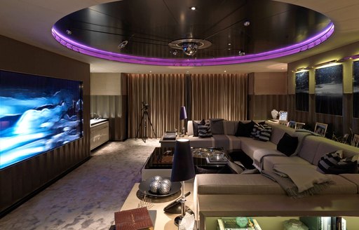 the state of the art cinema room on the upper lounge of superyacht SEALYON