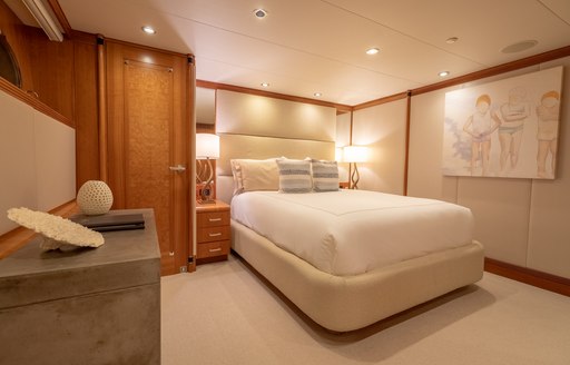 Double bed in cabin on superyacht ZEAL