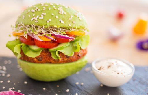 Gourmet burger with aioli dip