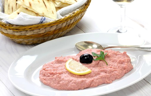 taramasalata served with pitta bread in Greece