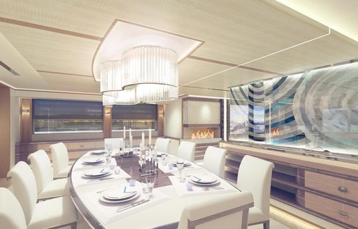 The formal dining area on board M/Y Galactica Super Nova