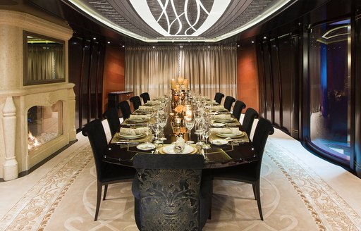 Formal dining room on board motor yacht KISMET