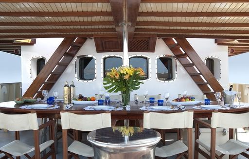 classic yacht 'La Sultana''s al fresco dining area