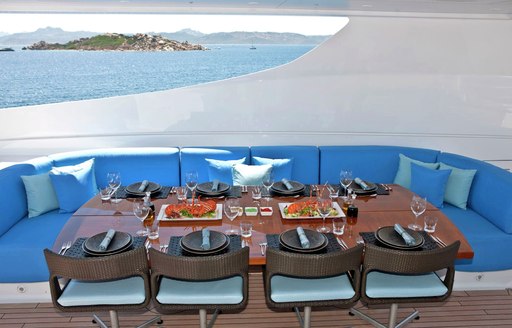 alfresco dining on the sundeck of luxury yacht INCEPTION