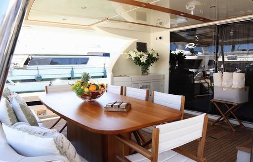 Charter yacht LADY B exterior dining setup