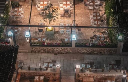 Restaurant Thymari Lefkada outdoor dining area aerial view
