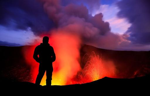 Vanuatu - Mount Yasur eruption person