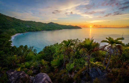 Beautiful sunset over island in the Seychelles