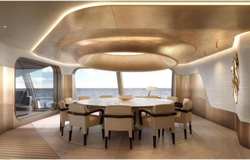 Interior dining area rendering onboard charter yacht THIS IS IT