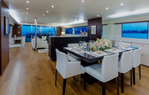 formal dining area in the main salon aboard superyacht LIONSHARE