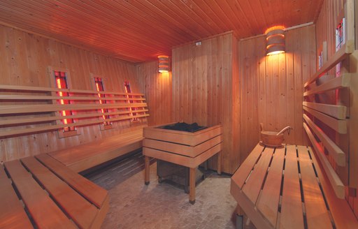 The lit up spa area of superyacht SHERAKHAN