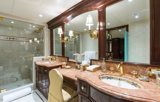 marble en-suite bathroom in the master suite of luxury yacht STARSHIP 