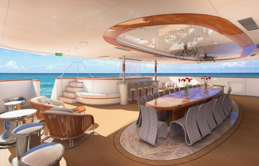 A rendering of the exterior of superyacht LEGEND