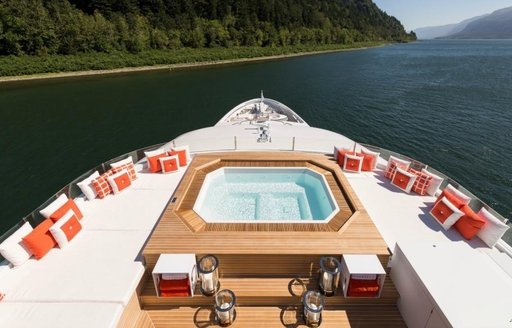 The Jacuzzi on the sundeck of luxury yacht CHASSEUR