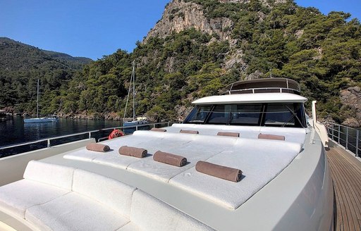 sunpads and seating on the foredeck of luxury yacht ARCHSEA 