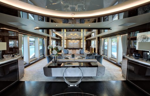 The modern black and white furnishings on board Sunseeker superyacht 'Take 5'