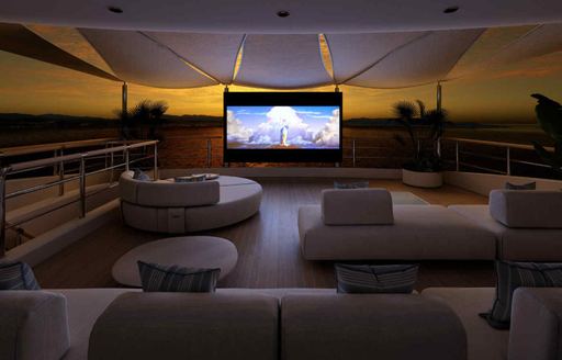 Outdoor cinema overview onboard superyacht charter O'MADELEINE