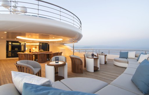 Alfresco lounge area onboard charter yacht O'PTASIA