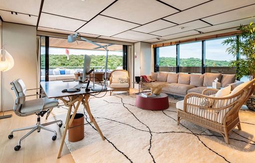 Charter yacht LA LA LAND upper salon lounge area