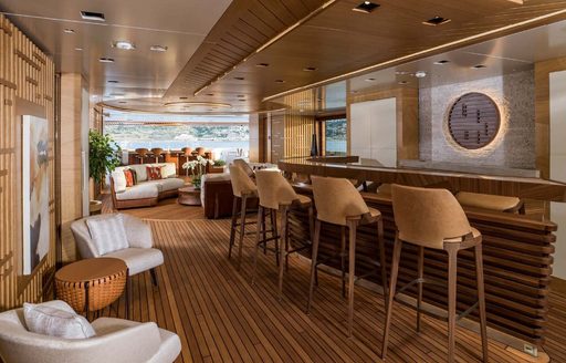 Interior wet bar onboard charter yacht LIFE SAGA