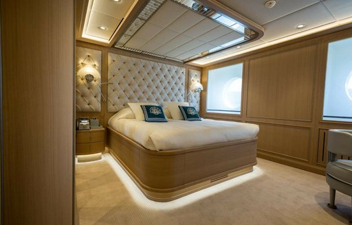 Double guest cabin onboard charter yacht DREAM, central berth adjacent to large window