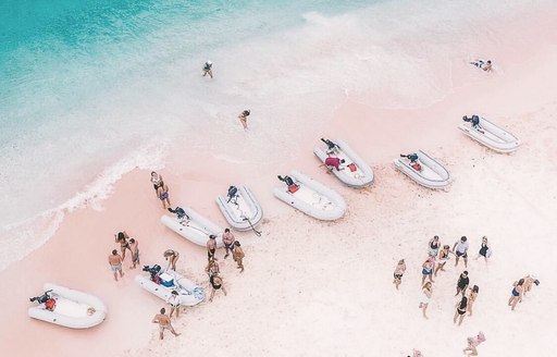 BVI - Jost Van Dyke - Sandy Cay beach people aerial view
