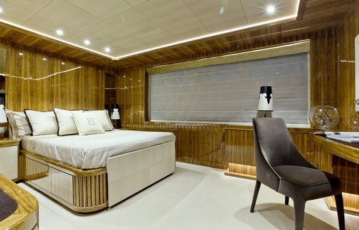 double cabin with varnished frake on board superyacht OKKO 