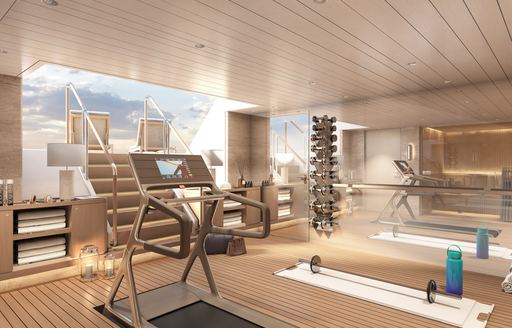 Overview of the gym and equipment onboard charter yacht MEMORIES