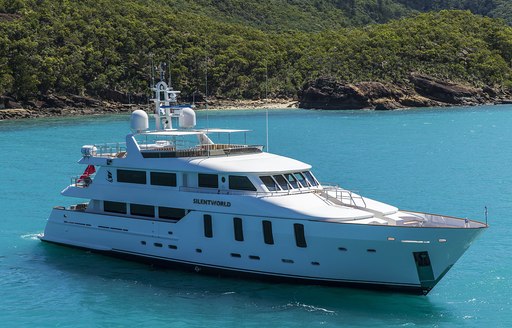 motor yacht Silentworld anchors on a yachting vacation in Australia