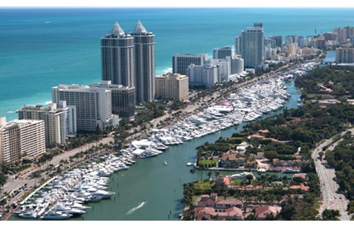 Yachts lined up along Miami's Indian Creekway