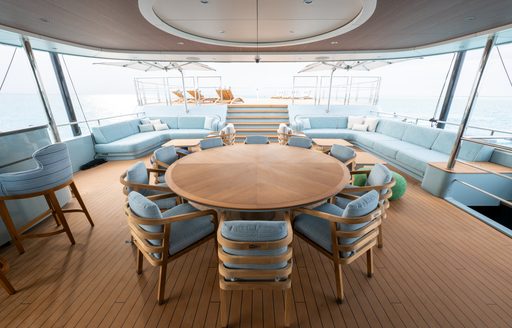 Alfresco dining onboard charter yacht LIMERENCE
