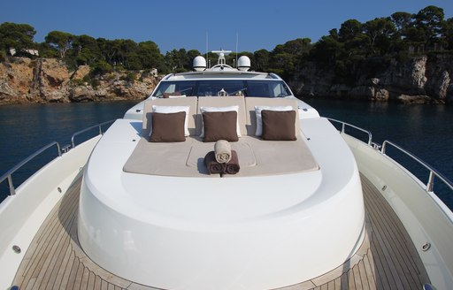 sun lounging area on foredeck of luxury yacht FIRECRACKER 