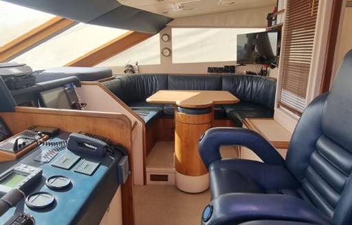 Charter yacht LADY AMANDA helm station with adjacent seating