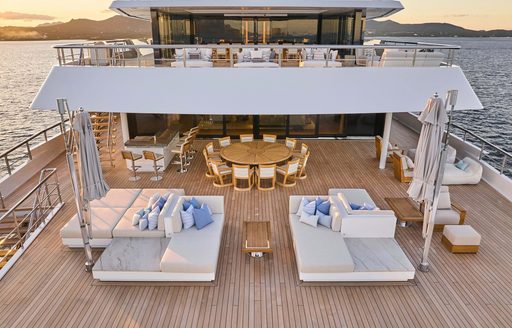 Exterior decks and seating onboard charter yacht RENAISSANCE