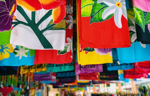 colourful cloth and tapestry sold in Papeete, Tahiti, French Polynesia