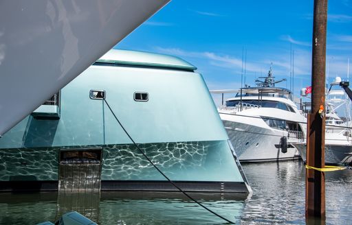 Charter yacht KENSHO bow at Palm Beach International Boat Show (PBIBS)