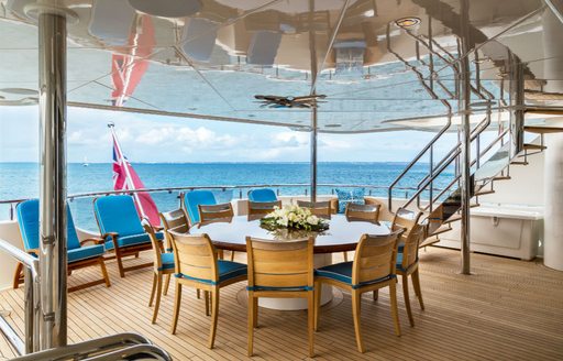 Tredning yacht alfresco dining set-up on aft deck