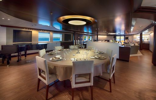 Interior dining area onboard charter yacht KATINA