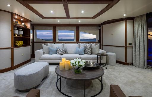 Interior lounge area onboard yacht charter SERENO