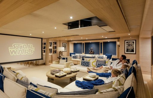 Interior cinema set up onboard charter yacht STARBURST IV