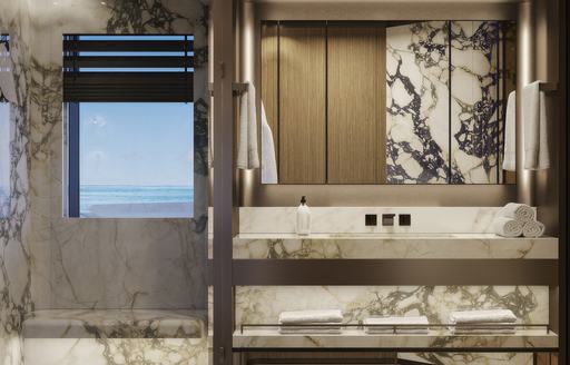 Charter yacht SILVER FOX ensuite rendering with large sink unit