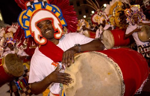 musician with Goatskin drum at junkanoo carnival in the Bahamas