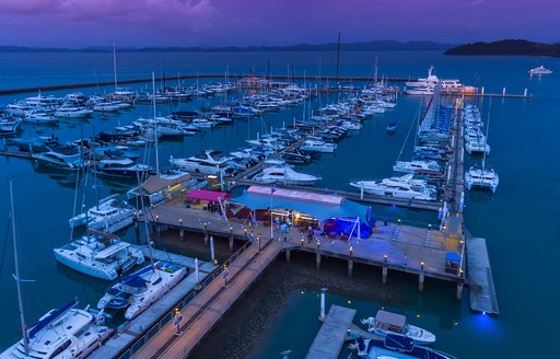 Superyachts berthed in the marina in Thailand