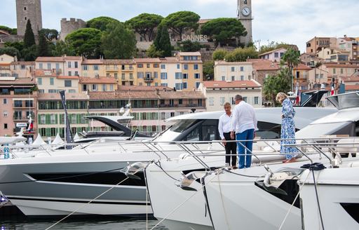 Cannes Yachting Festival with motor yachts berthed