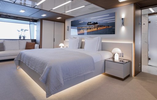 master suite aboard charter yacht Seven Sins