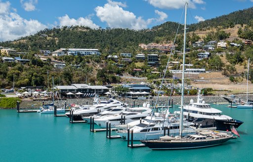 Yachts in port at luxury marina in the Whitsundays