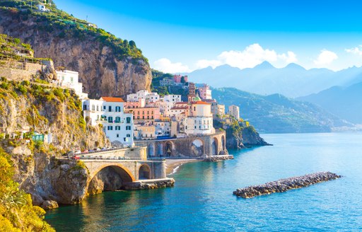 Town on the Amalfi Coast, with small road by the sea