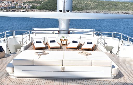 Sunpads and sun loungers onboard charter yacht BLACK PEARL