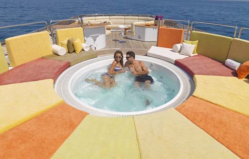 coloured sunpads on sundeck of luxury yacht  daloli